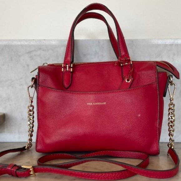 PAUL COSTELLOE Vintage Red Leather Satchel/Shoulder Bag Purse - Picture 1 of 17